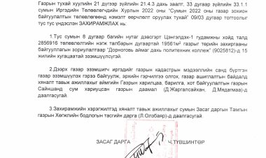 ЗАСАГ ДАРГЫН А/115-А/187 ДУГААР ЗАХИРАМЖ /2023.05.01-2023.06.15/