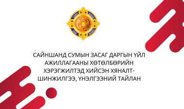 САЙНШАНД СУМЫН ЗАСАГ ДАРГЫН ҮЙЛ АЖИЛЛАГААНЫ ХӨТӨЛБӨРИЙН ХЭРЭГЖИЛТЭД ХИЙСЭН ХЯНАЛТ-ШИНЖИЛГЭЭ, ҮНЭЛГЭЭНИЙ ТАЙЛАН