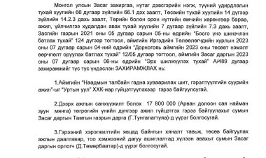 САЙНШАНД СУМЫН ЗАСАГ ДАРГЫН ЗАХИРАМЖ /2023 ОНЫ 07 САР/